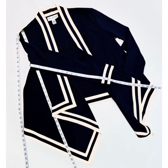 St. John Womans Cardigan Sweater NEW Wool Blend M Black White Geometric - Picture 7 of 15